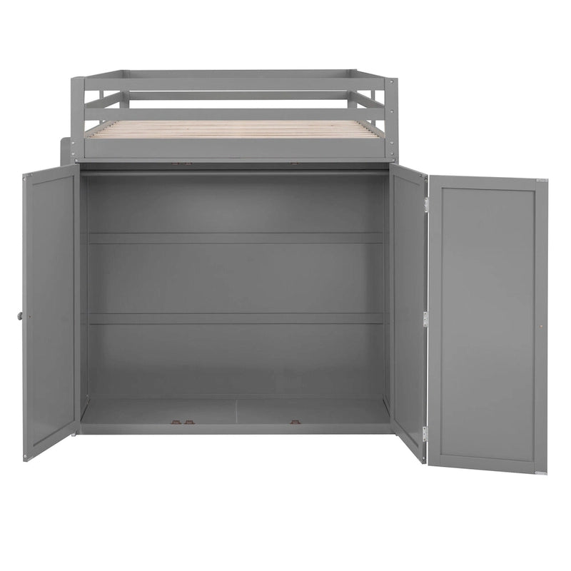 Hoogslaper voor een tweepersoonsbed met studeerplek, kledingkast, bureau en laden