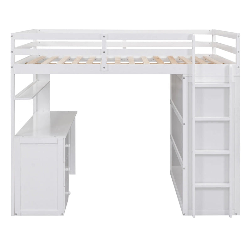 Hoogslaper voor een tweepersoonsbed met studeerplek, kledingkast, bureau en laden