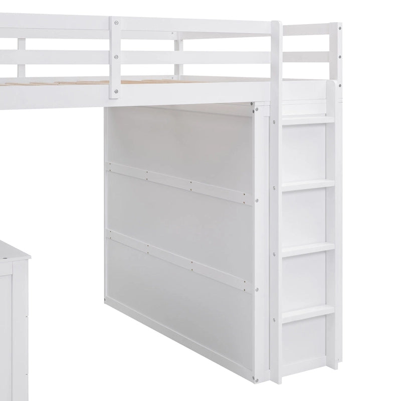 Hoogslaper voor een tweepersoonsbed met studeerplek, kledingkast, bureau en laden