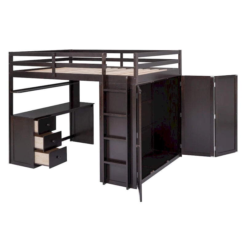 Hoogslaper voor een tweepersoonsbed met studeerplek, kledingkast, bureau en laden