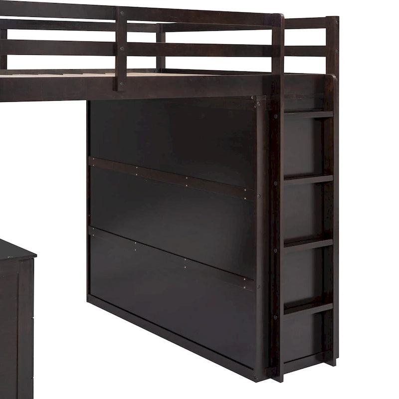 Hoogslaper voor een tweepersoonsbed met studeerplek, kledingkast, bureau en laden