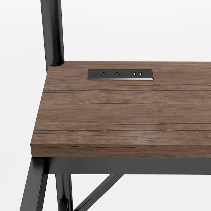 Metall-Hochbett mit Schreibtisch, LED-Leuchten und USB-Ladestation, Hochbettgestell mit Sicherheitsgittern
