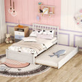 Cama de plataforma tamaño Twin de madera de caucho y nogal blanco con cama nido, diseño moderno, no necesita somier