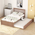 Cama de plataforma Twin de madera color nogal marrón con cama nido y cabecero con baranda - diseño moderno que ahorra espacio