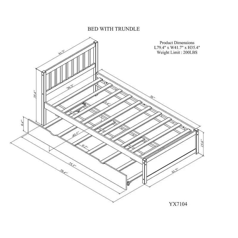 Cama de plataforma Twin de madera color nogal marrón con cama nido y cabecero con baranda - diseño moderno que ahorra espacio