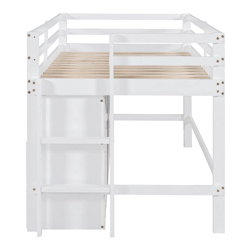 Hochbett aus Massivholz in Einzelbettgröße mit Schubladen und Schränken