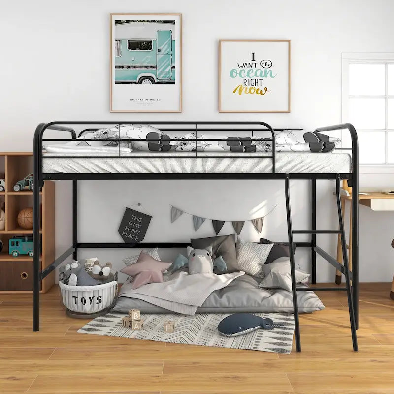 Cama alta de metal tamaño Twin, cama alta tamaño Twin