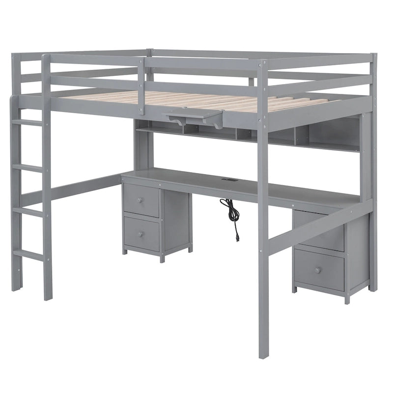 Hochbett in voller Größe mit Schreibtisch, Schubladen, Nachttischablage und Ladestation