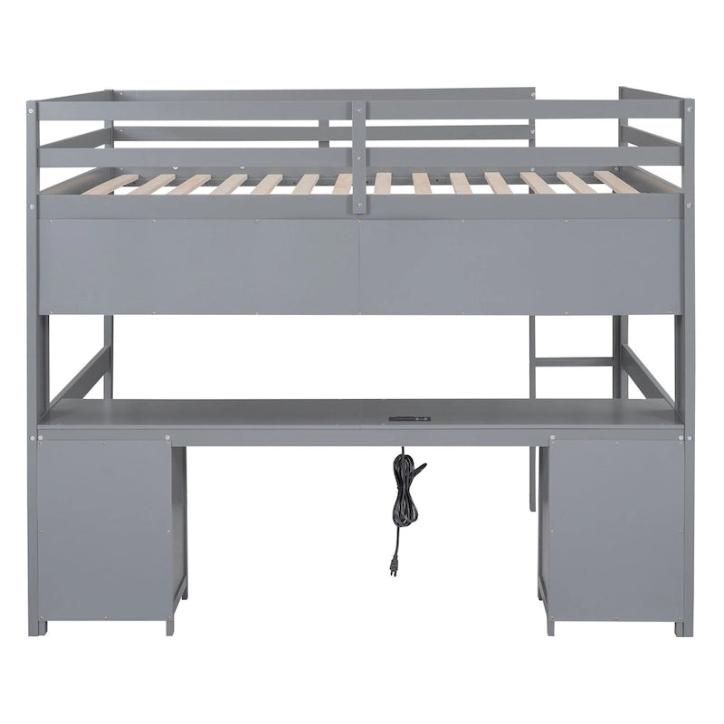 Hochbett in voller Größe mit Schreibtisch, Schubladen, Nachttischablage und Ladestation