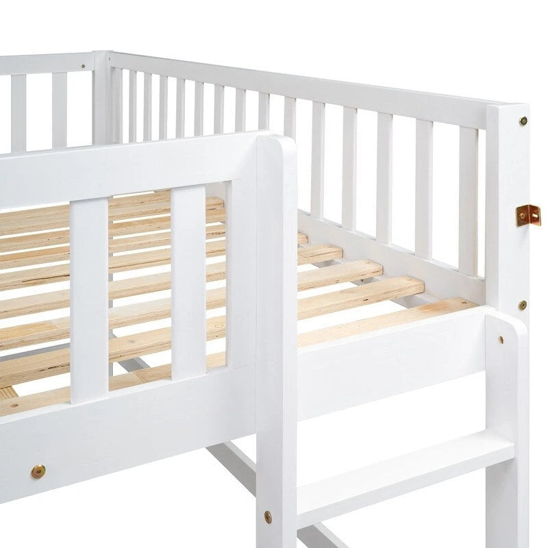 Cama alta baja matrimonial con escalera y tobogán