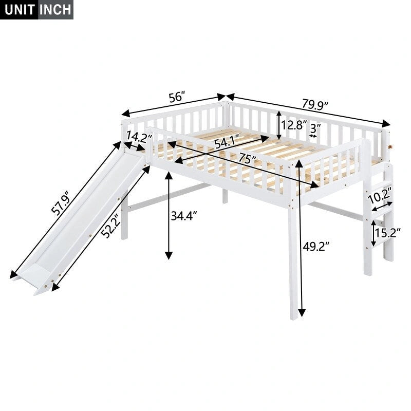 Cama alta baja matrimonial con escalera y tobogán
