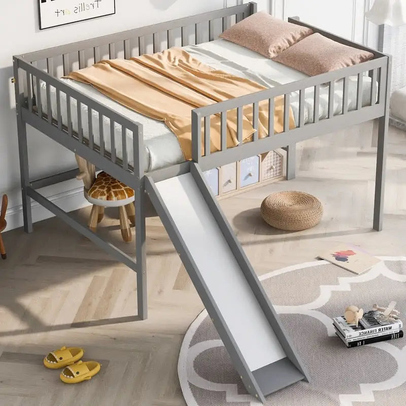 Cama alta baja matrimonial con escalera y tobogán