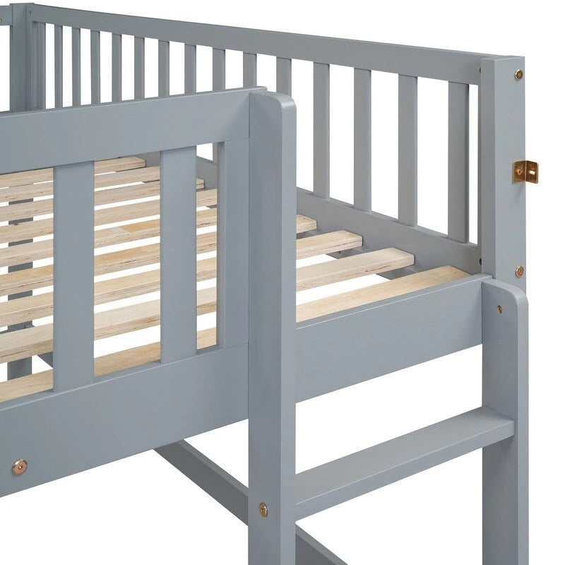 Cama alta baja matrimonial con escalera y tobogán