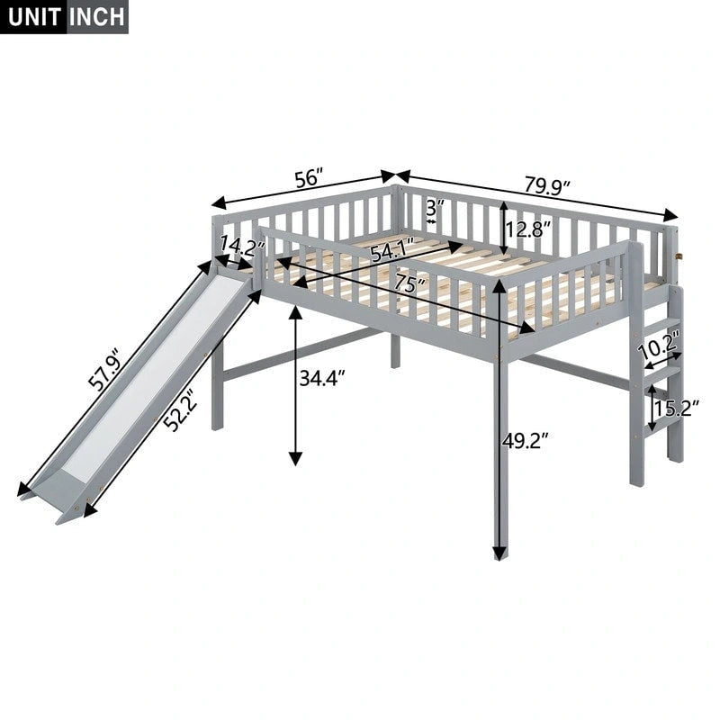 Cama alta baja matrimonial con escalera y tobogán