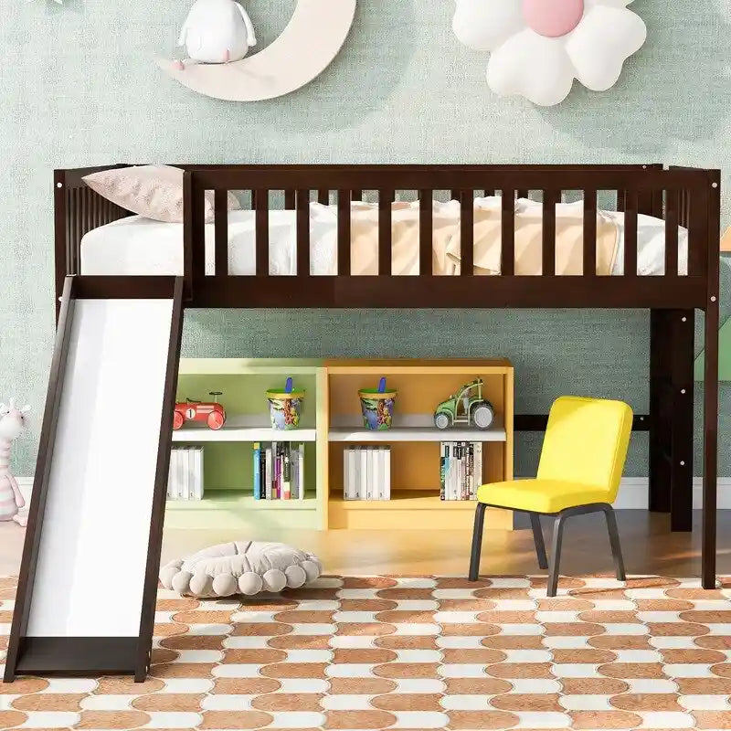 Cama alta baja matrimonial con escalera y tobogán