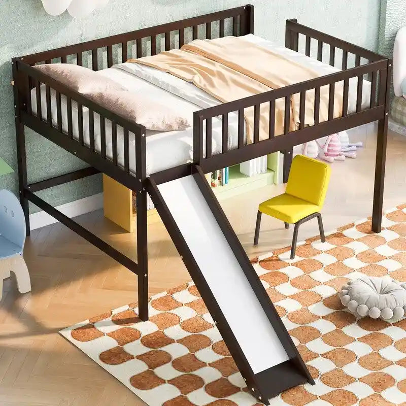 Cama alta baja matrimonial con escalera y tobogán