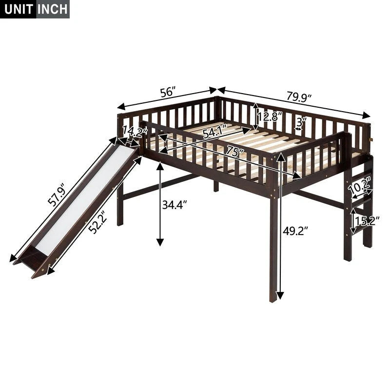 Cama alta baja matrimonial con escalera y tobogán