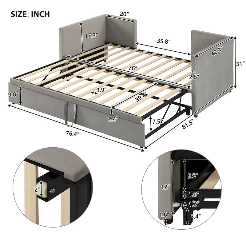 Diván tapizado individual con cama nido desplegable
