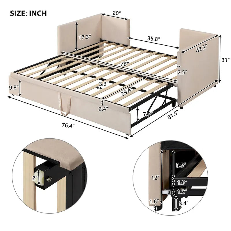 Diván tapizado individual con cama nido desplegable