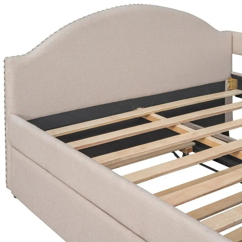 Diván con cama nido, diván tapizado de tamaño matrimonial con cama nido individual