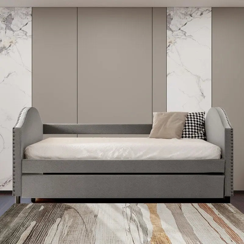 Diván con cama nido, diván tapizado de tamaño matrimonial con cama nido individual