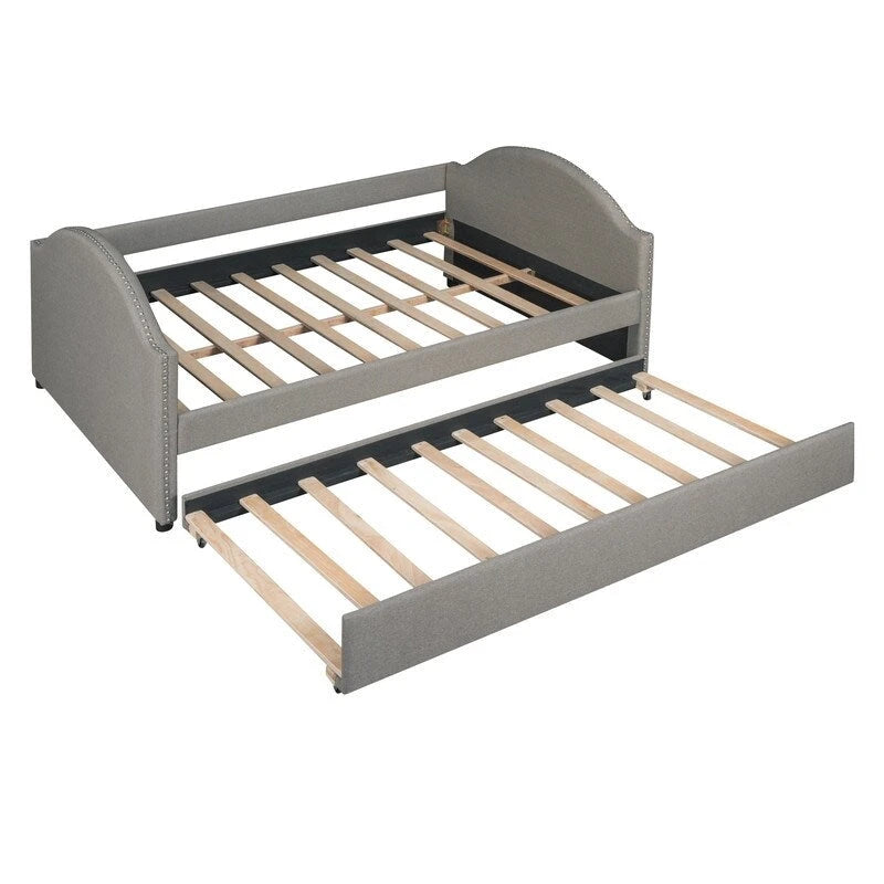 Diván con cama nido, diván tapizado de tamaño matrimonial con cama nido individual