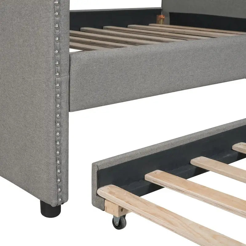 Diván con cama nido, diván tapizado de tamaño matrimonial con cama nido individual
