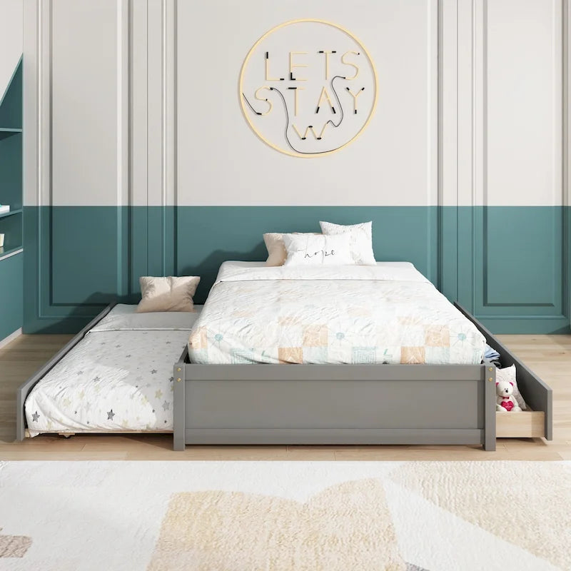 Cama matrimonial con cama nido individual y 2 cajones
