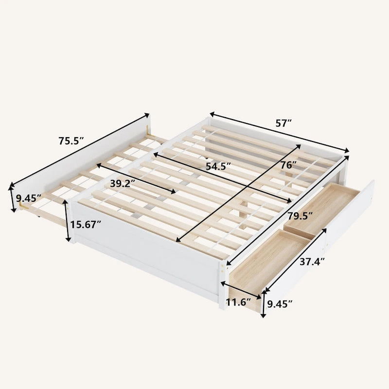 Cama matrimonial con cama nido individual y 2 cajones