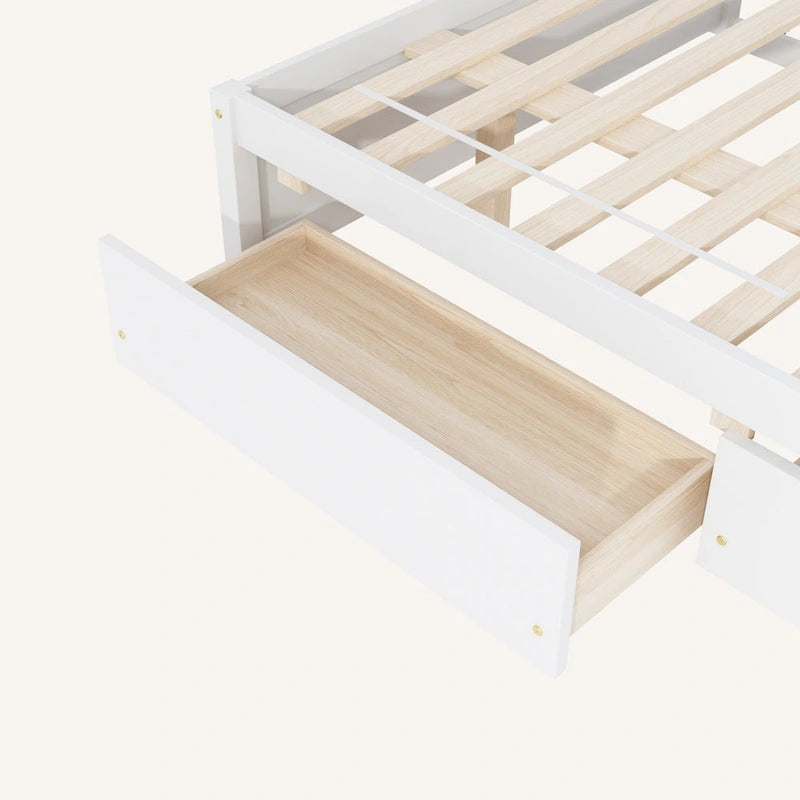 Letto matrimoniale con letto estraibile singolo e 2 cassetti