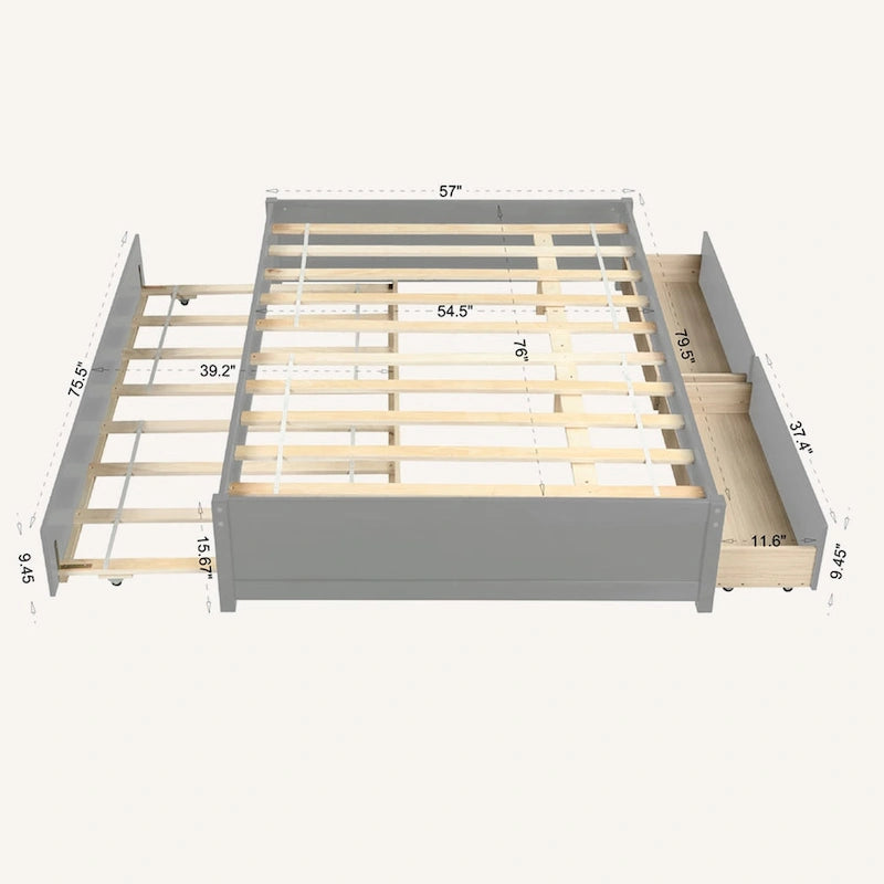Letto matrimoniale con letto estraibile singolo e 2 cassetti