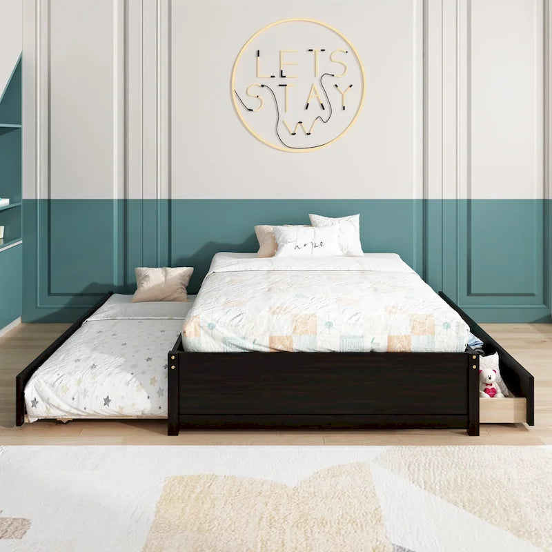 Letto matrimoniale con letto estraibile singolo e 2 cassetti