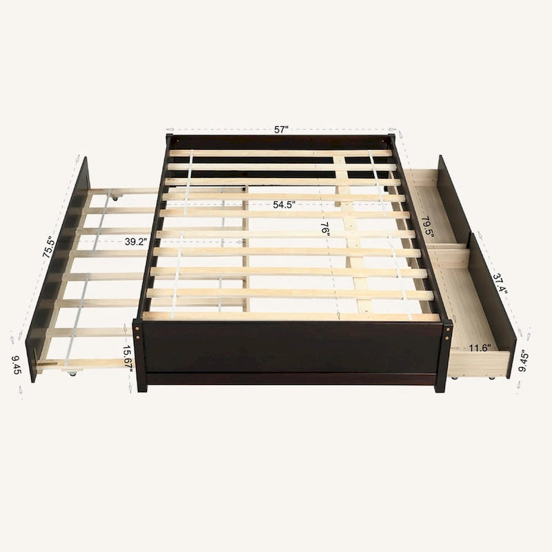 Letto matrimoniale con letto estraibile singolo e 2 cassetti