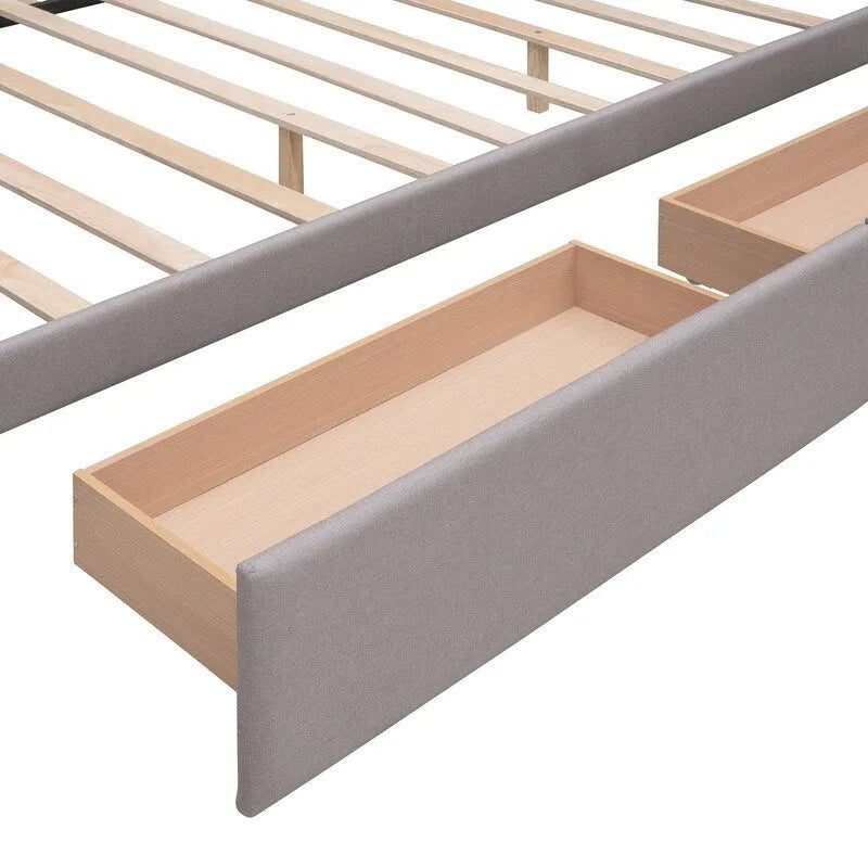 Cama tamaño queen con 2 cajones de almacenamiento y cama nido Twin XL, estructura de cama queen tapizada con cabecero capitoné