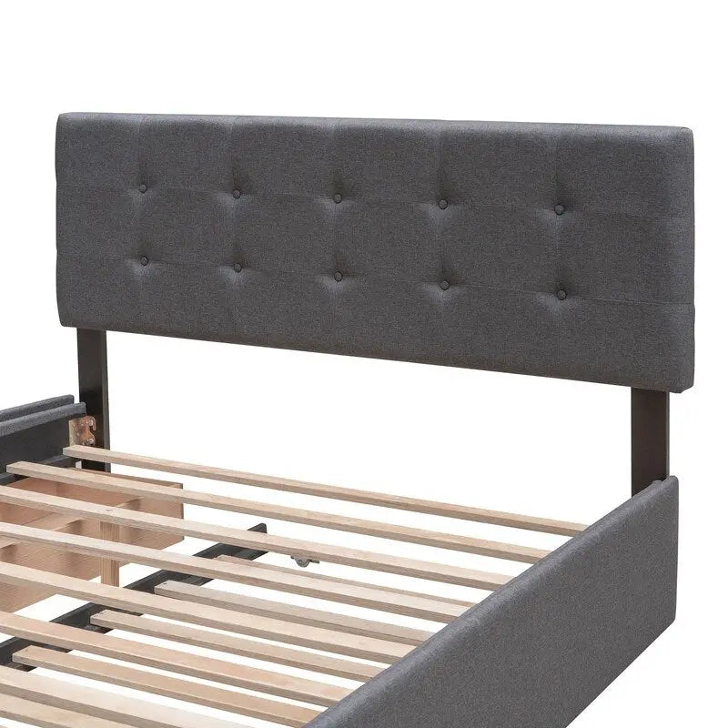 Cama tamaño queen con 2 cajones de almacenamiento y cama nido Twin XL, estructura de cama queen tapizada con cabecero capitoné