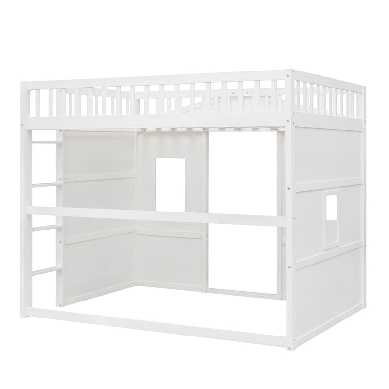 Cama alta tipo casa tamaño Full con escalera - gris