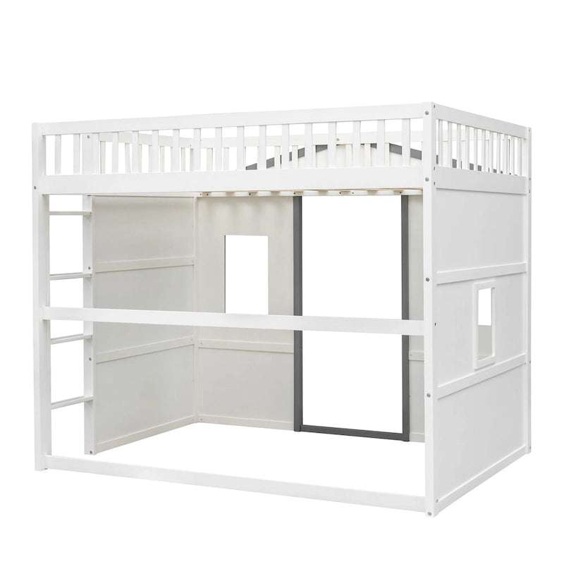 Cama alta tipo casa tamaño Full con escalera - gris