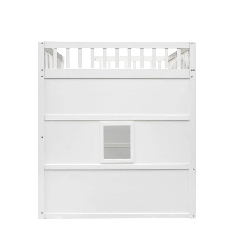Cama alta tipo casa tamaño Full con escalera - gris