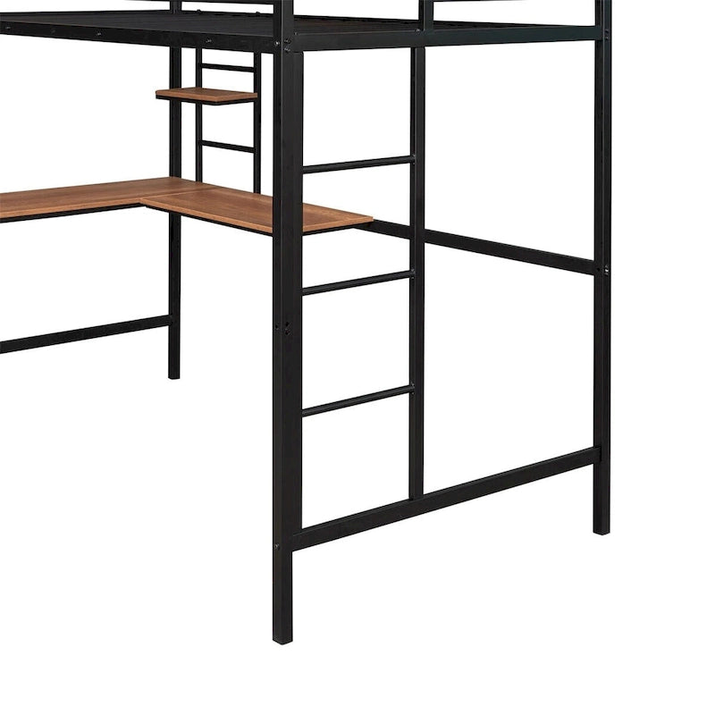 Cama alta metálica individual con escritorio y estante