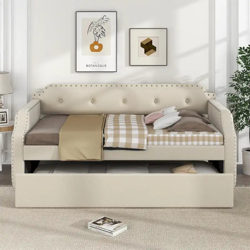 Cama nido tapizada individual con cama extraíble