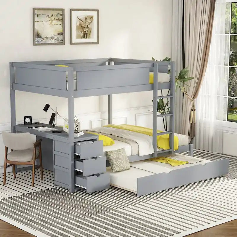 Litera Full sobre Full con cama nido Twin, almacenamiento y escritorio, litera tamaño Full