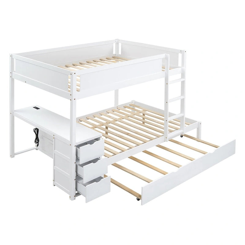 Litera Full sobre Full con cama nido Twin, almacenamiento y escritorio, litera tamaño Full