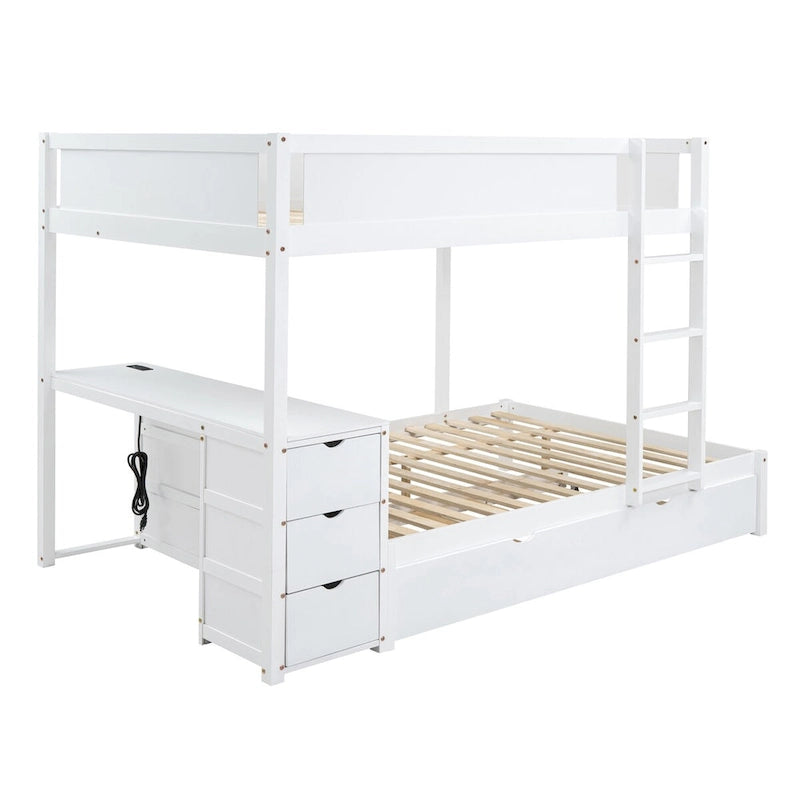 Litera Full sobre Full con cama nido Twin, almacenamiento y escritorio, litera tamaño Full