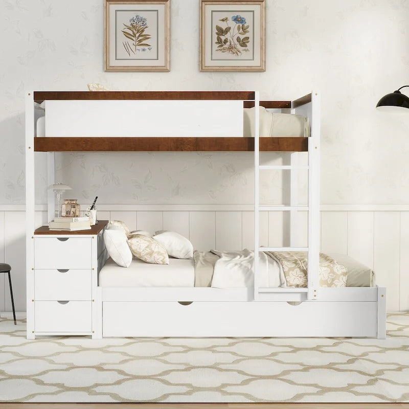 Litera Full sobre Full con cama nido Twin, almacenamiento y escritorio, litera tamaño Full