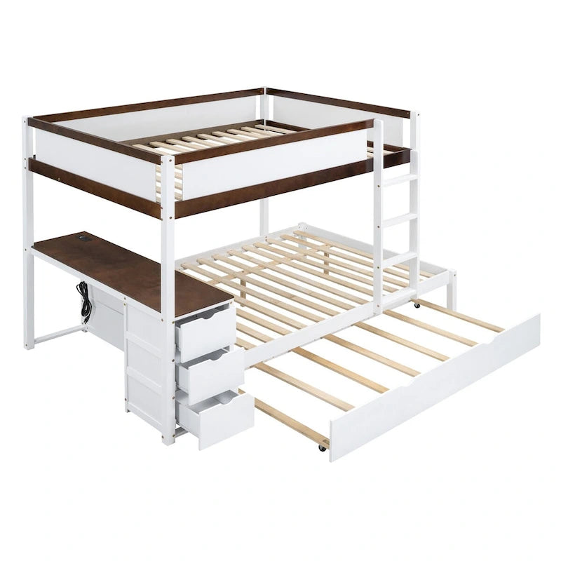 Litera Full sobre Full con cama nido Twin, almacenamiento y escritorio, litera tamaño Full