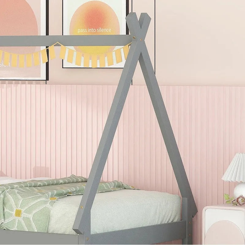 Cama de suelo tipo tienda de campaña tamaño Twin con cama nido