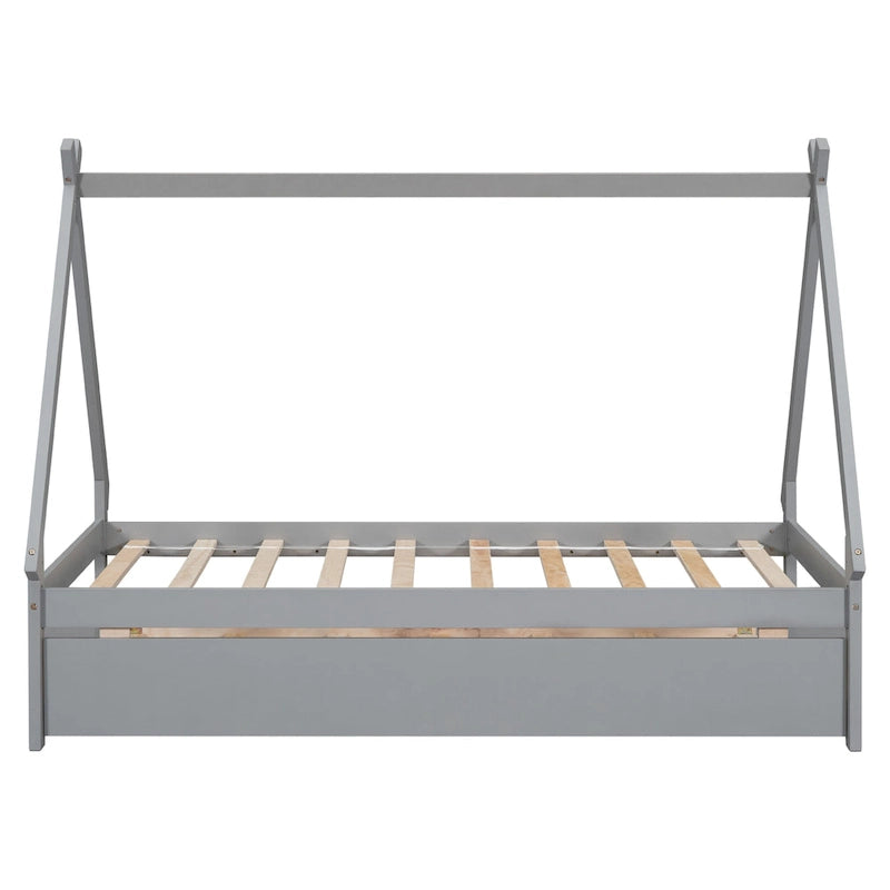 Cama de suelo tipo tienda de campaña tamaño Twin con cama nido