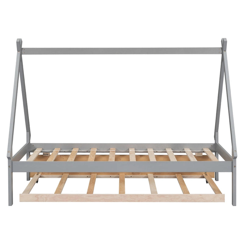 Cama de suelo tipo tienda de campaña tamaño Twin con cama nido