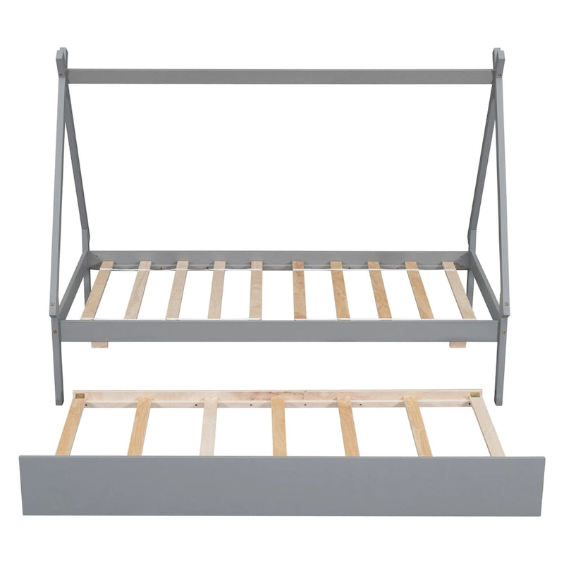 Cama de suelo tipo tienda de campaña tamaño Twin con cama nido