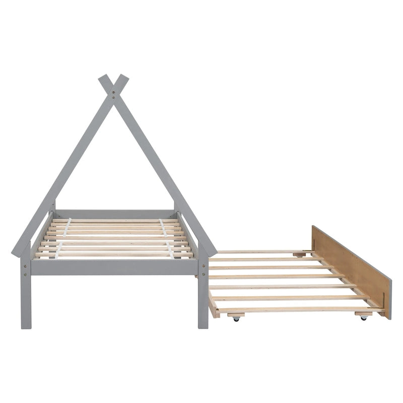 Cama de suelo tipo tienda de campaña tamaño Twin con cama nido